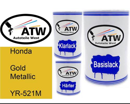 Honda, Gold Metallic, YR-521M: 500ml Lackdose + 500ml Klarlack + 250ml Härter - Set, von ATW Autoteile West.